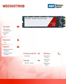 Western Digital Dysk Red SSD 1TB M.2 2280 SA 500 WDS500G1R0B