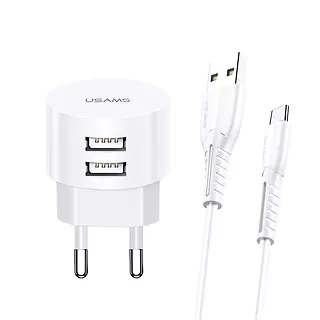 USAMS Ładowarka sieciowa T20 2XUSB 2,1A USB-C Kabel