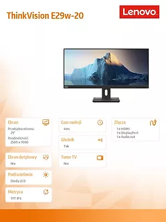 Lenovo Monitor 29.0 ThinkVision E29w-20 WLED LCD 62CEGAT3EU