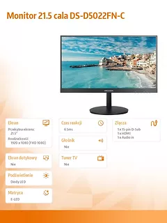 Hikvision Monitor 21.5 cala DS-D5022FN-C