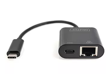 Digitus Karta sieciowa przewodowa USB 3.0 Typ C do RJ45 Gigabit Ethernet oraz 1xUSB Typ C z PD 2.0