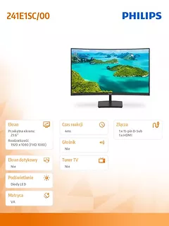 Philips Monitor 241E1SC 23.6 cala Curved VA HDMI Freesync