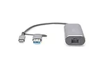 Digitus Karta sieciowa przewodowa USB 3.1 Typ C + USB A do 1x RJ45 2.5 Gigabit Ethernet 10/100/1000/2500Mbps