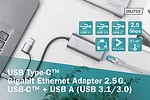 Digitus Karta sieciowa przewodowa USB 3.1 Typ C + USB A do 1x RJ45 2.5 Gigabit Ethernet 10/100/1000/2500Mbps