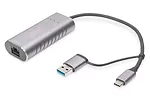 Digitus Karta sieciowa przewodowa USB 3.1 Typ C + USB A do 1x RJ45 2.5 Gigabit Ethernet 10/100/1000/2500Mbps