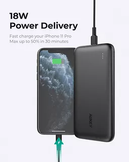 AUKEY PB-N73S ultraszybki Power Bank | 10000 mAh | 4xUSB | Quick Charge 3.0 | Power Delivery 3.0 | 18W | LED | kabel USB-C