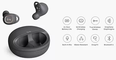 AUKEY EP-T10 True Wireless TWS słuchawki bezprzewodowe Bluetooth 5 | wodoodporne IPX5 | dotykowe | 28h pracy | 10mm przetwornik | ładowanie bezprzewodowe