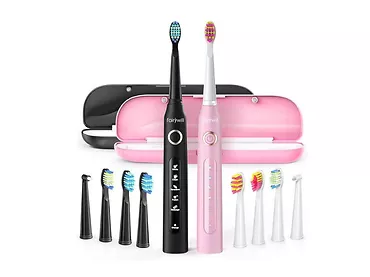 Szczoteczki soniczne do zębów z zestawem końcówek i etui FairyWill FW-507 (Czarna i Różowa)
