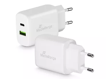 Ładowarka sieciowa MediaRange 25W USB-A i USB-C Biała MRMA112