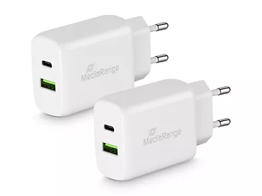 Ładowarka sieciowa MediaRange 25W USB-A i USB-C Biała MRMA112