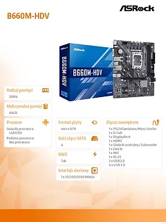 ASRock Płyta gł&oacute;wna B660M-HDV s1700 2DDR4 DP/HDMI M.2 mATX