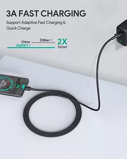 AUKEY CB-CC03 OEM nylonowy kabel Quick Charge USB C - USB C | 0.3m | 5Gbps | 60W PD | 20V