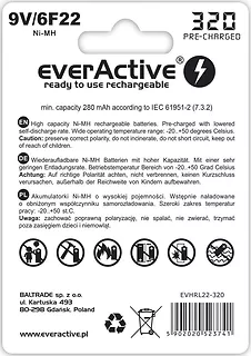 everActive Akumulator 6F22/9V Ni-MH 320 mAh 1 szt. ready to use