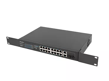 Lanberg Przełącznik Switch 16X100MB POE+/2XCombo niezarządzalny rack 19 cali Gigabit Ethernet 150W