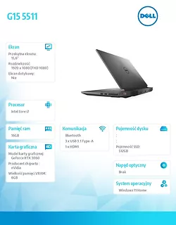 Dell Inspiron G15 5511 W11Home i7-1180H/512GB/16GB/RTX 3060/15,6