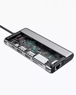 AUKEY CB-C78 aluminiowy HUB USB-C | 12w1 | RJ45 Ethernet 10/100/1000Mbps | 2xUSB 3.1 | 2xUSB 2.0 | 2xHDMI 4k@30Hz | VGA | SD i microSD | USB-C | USB-C