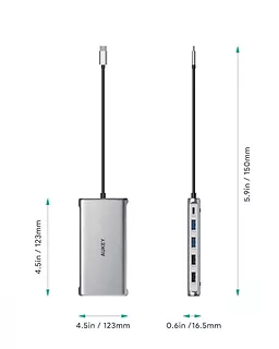 AUKEY CB-C78 aluminiowy HUB USB-C | 12w1 | RJ45 Ethernet 10/100/1000Mbps | 2xUSB 3.1 | 2xUSB 2.0 | 2xHDMI 4k@30Hz | VGA | SD i microSD | USB-C | USB-C