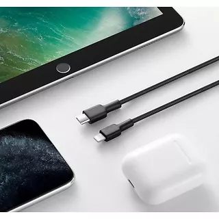 AUKEY CB-CL02 Black nylonowy kabel Lightning-USB C | USB Power Delivery USB-PD | 1.2m | certyfikat MFi Apple