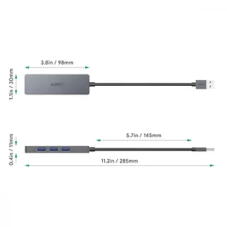 AUKEY CB-H36 aluminiowy HUB USB-A | Ultra Slim | 4w1 | 4xUSB 3.0 | 5Gbps