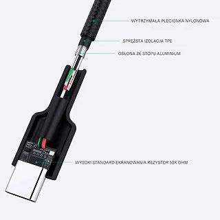 AUKEY CB-CA03 OEM nylonowy kabel Quick Charge USB C-USB A 3.1 | FCP | AFC | 0.3m | 5Gbps | 3A | 60W PD | 20V