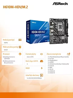 ASRock Płyta główna H610M-HDV/M2 s1700 2DDR4 DP/HDMI M.2 mATX