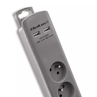 Qoltec Listwa antyprzepięciowa | 6 gniazd | 2xUSB | 1.8m | Szara