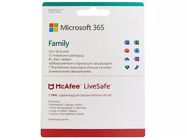 Microsoft 365 Family PL 1Y do 6U/30 urządzeń Win/Mac z McAfee LiveSafe