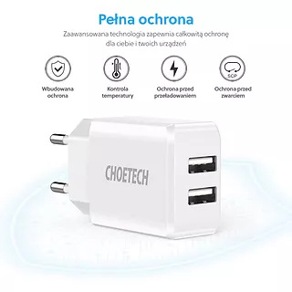 CHOETECH C0030 White Ładowarka sieciowa 2xUSB 2.2A 12W