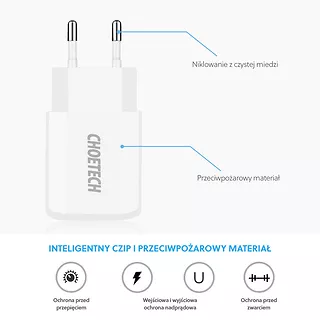 CHOETECH C0030 White Ładowarka sieciowa 2xUSB 2.2A 12W