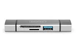 Digitus Czytnik kart 3-portowy USB Typ C/ USB 3.0 SuperSpeed SD Micro SD HQ  aluminium Szary