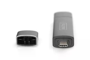 Digitus Czytnik kart 3-portowy USB Typ C/ USB 3.0 SuperSpeed SD Micro SD HQ  aluminium Szary