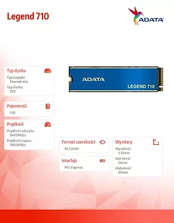 Adata Dysk SSD Legend 710 1TB PCIe 3x4 2.4/1.8 GB/s M2