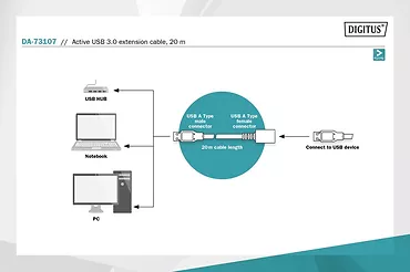 Digitus Kabel przedłużający USB 3.0 SuperSpeed Typ USB A/USB A M/Ż aktywny 20m Czarny