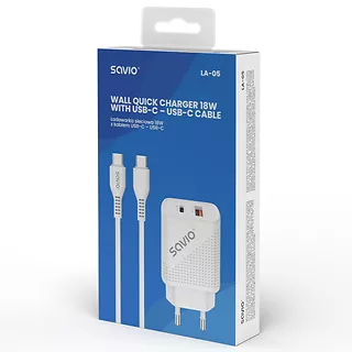 Ładowarka sieciowa + kabel Quick Charge, Power Delivery 3.0 18W SAVIO LA-05