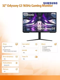 Samsung Monitor 31,5 cala LS32AG320NUXEN VA 1920x1080 FHD 16:9 1xHDMI/1xDP 1 ms (MPRT) płaski HAS+PIVOT 165Hz Gaming
