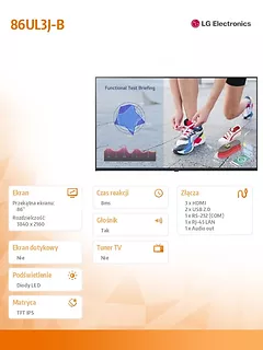 LG Electronics Monitor wielkoformatowy  86UL3J UHD IPS 86 cali 330cd/m2 16/7