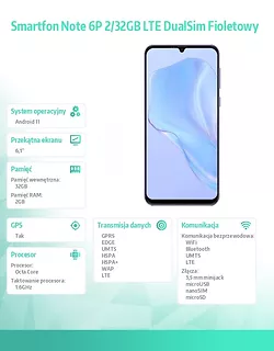 ULEFONE Smartfon Note 6P 2/32GB LTE DualSim Fioletowy