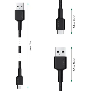 AUKEY CB-CA2 OEM Kabel nylonowy Quick Charge USB C-USB A | FCP | AFC | 2m | 5 Gbps | 3A | 60W PD | 20V