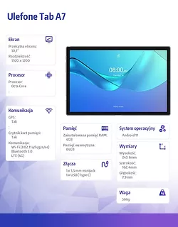 ULEFONE Tablet Tab A7 4GB/64GB Srebrny