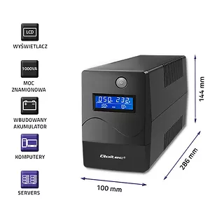 Qoltec Zasilacz awaryjny UPS | Monolith | 1000VA | 600W | LCD | USB |   RJ45