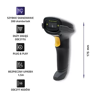 Qoltec Laserowy czytnik kodów kreskowych 1D z  podstawką | USB