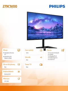 Philips Monitor 279C9 27 IPS 4K HDMIx2 DP USB-C Pivot