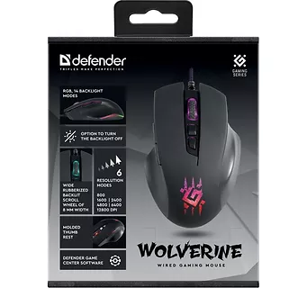 Defender Mysz gamingowa przewodowa WOLVERINE GM-700L 12800 dpi 7P