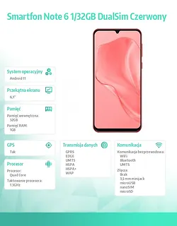 ULEFONE Smartfon Note 6 1/32GB DualSim Czerwony