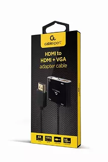 Adapter HDMI męski do HDMI żeński + VGA żeński z audio i dodatkowym portem zasilania