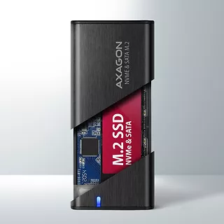 EEM2-SB2 Obudowa zewnętrzna aluminiowa bezśrubowa USB-C 3.2 Gen 2 - M.2 NVMe / SATA SSD 30-80mm ALU pudełko czarne + USB-A - USB-C redukcja