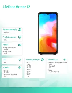 Smartfon Armor 12 5G 8/128GB IP68/IP69K 5180mAh DualSIM Czarny