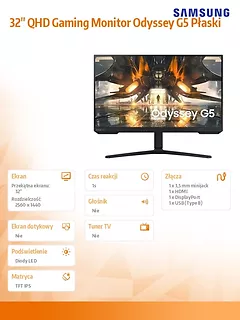 Monitor 32 cale LS32AG500PUXEN IPS 2560x1440 16:9 1xHDMI/1xDP 1 (MPRT) płaski HAS+PIVOT 165Hz Gaming 2 lata d2d