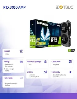 Karta graficzna GeForce RTX 3050 AMP 8GB GDDR6 128bit 3DP/HDMI