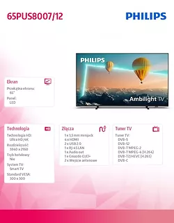 Telewizor 65 cali LED 65PUS8007/12 ANDROID AMBILIGHT